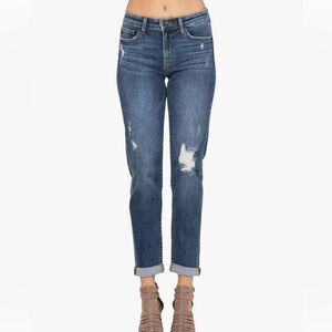Judy Blue Destroyed Cuffed Mid-Rise Slim Fit Jeans